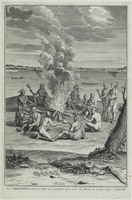 KG 11908
<br/>
Afgoderij: Maagden eilanden, het vreugdevuur na overwinning van een gevaar.
<br/>
<em>Picart, Bernard (1673-1733)</em>